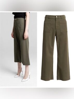 A.L.C. Fallon Highrise Wide Leg Stretch Twill Utility Pocket Army Green Crop 10